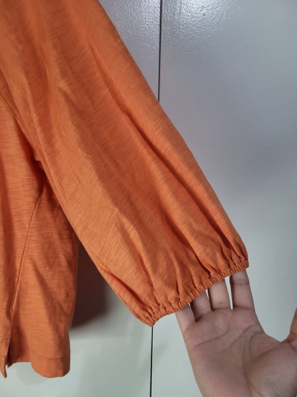 Boden Women's XL Cotton Slub Puff Sleeve Blouse Top Orange Peasant Boho Cottage - Picture 5 of 9